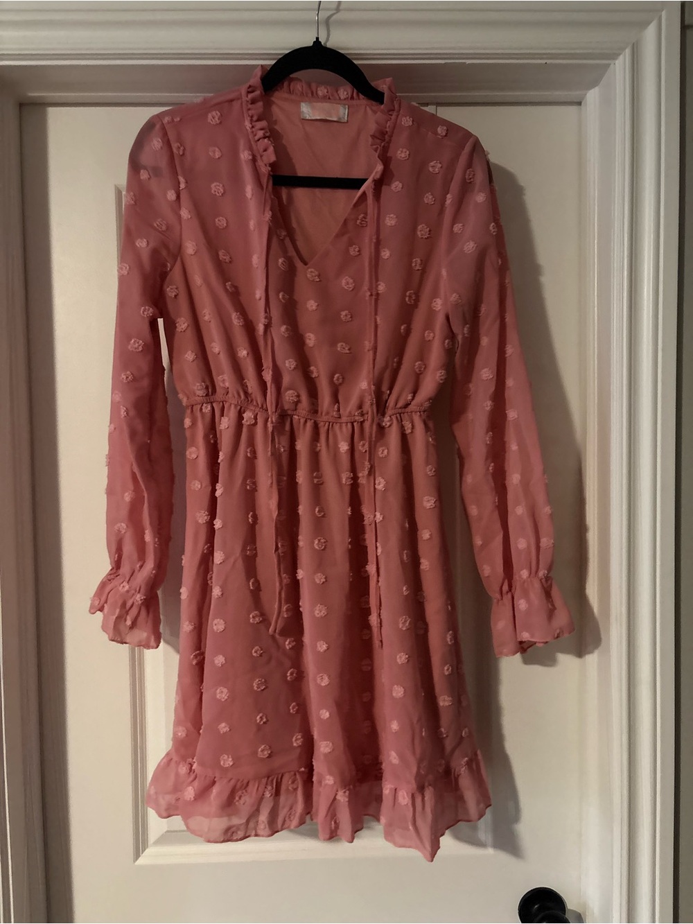 Woman’s Pink Ruffled Long-Sleeve Dress